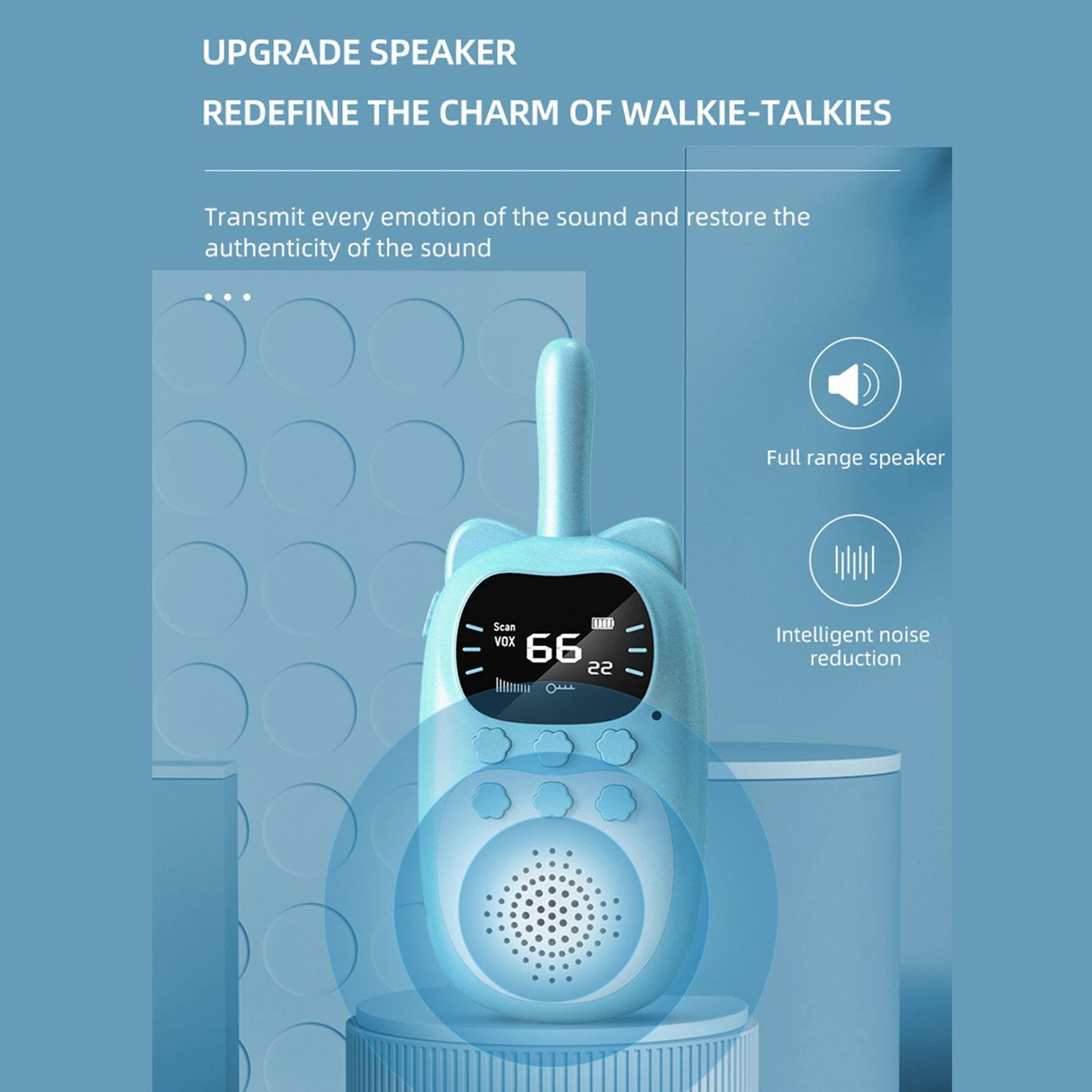 Confezione da 2 walkie talkie per bambini 22 canali radio a 2 vie portata 3 km palmare originale
