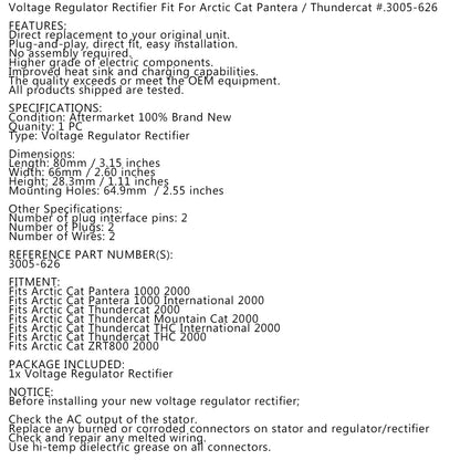 Raddrizzatore di tensione del regolatore adatto per Arctic Cat Thundercat ZRT800 2000 3005-626