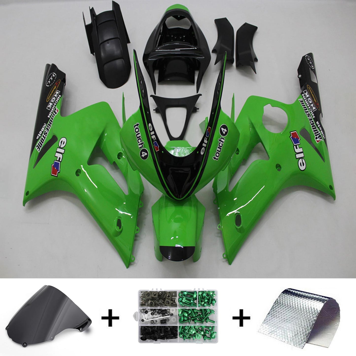 Amotopart Kawasaki ZX6R 636 2003-2004 Kit Carena Carrozzeria Plastica ABS