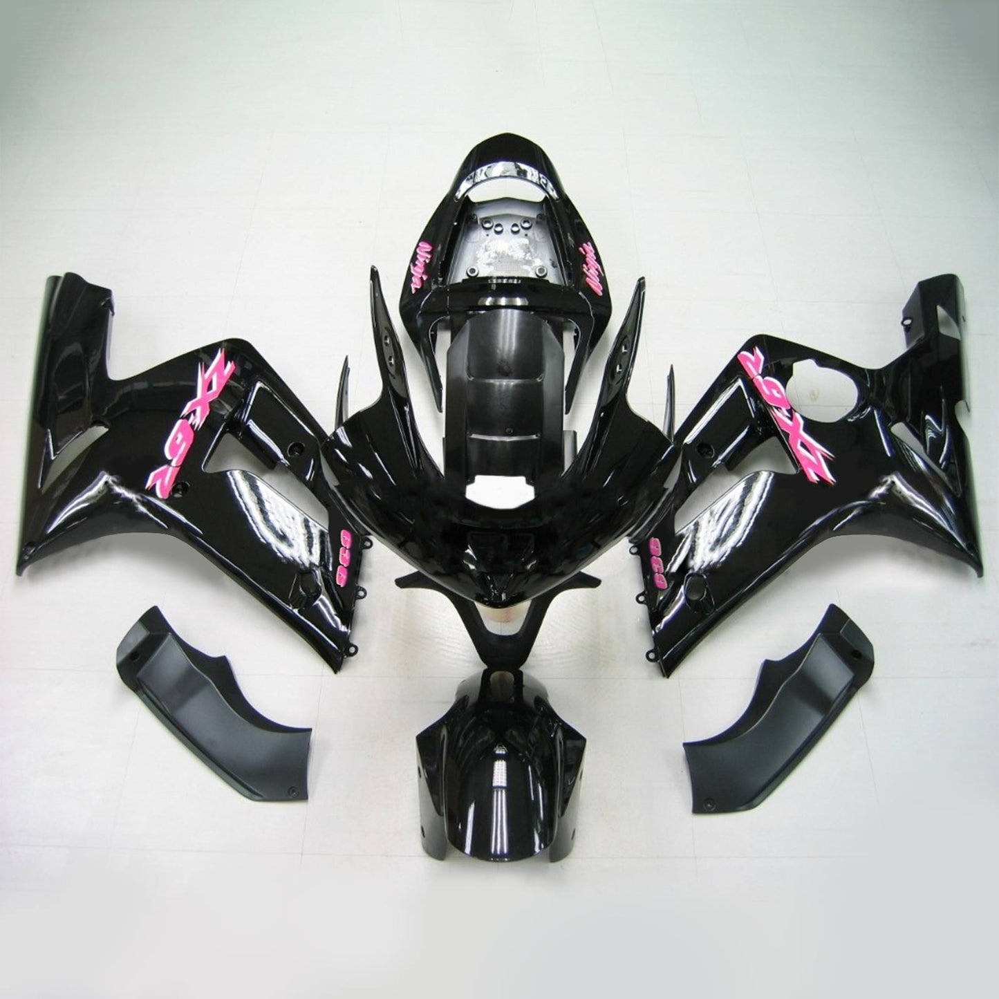 Amotopart 2003-2004 Kawasaki ZX6R 636 kit di rivestimento nero con logo rosa