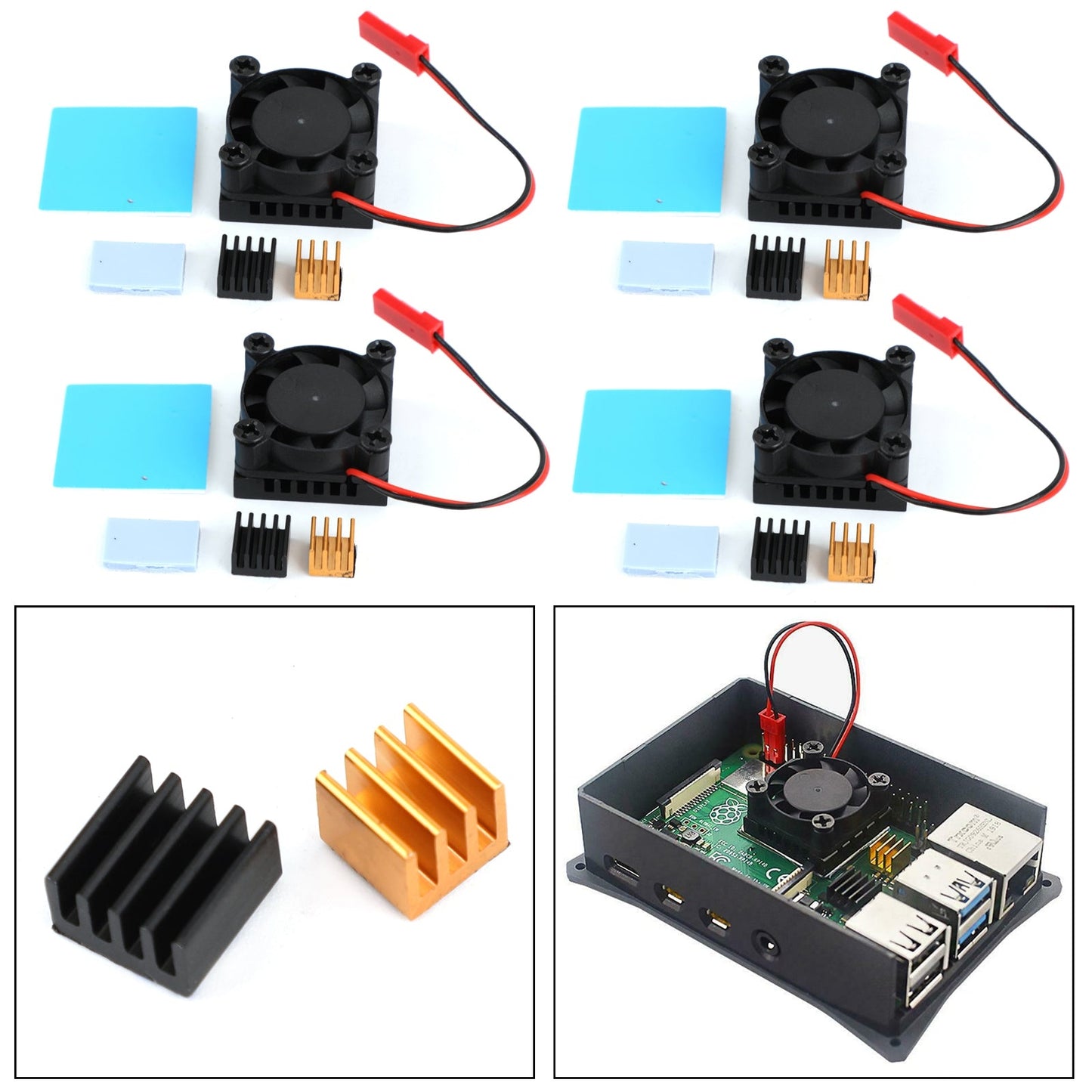 Doppia doppia ventola di raffreddamento Modulo ventola quadrata con dissipatore di calore per Raspberry Pi 4B 3B+