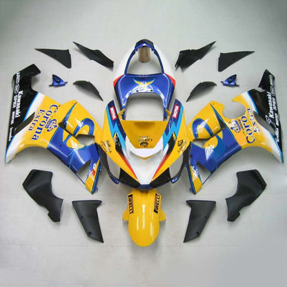 Amotopart Kawasaki 2005-2006 ZX6R 636 Kit di carenatura blu giallo