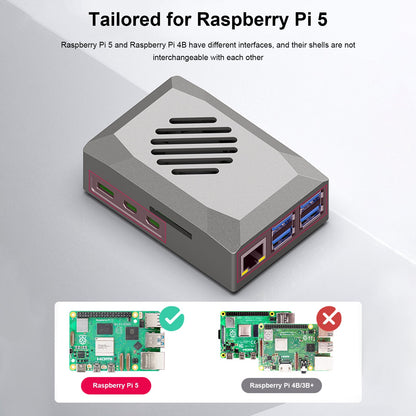 Scatola protettiva Silver Shadow Shell Raspberry pi5 Ventola di controllo della velocità in materiale ABS