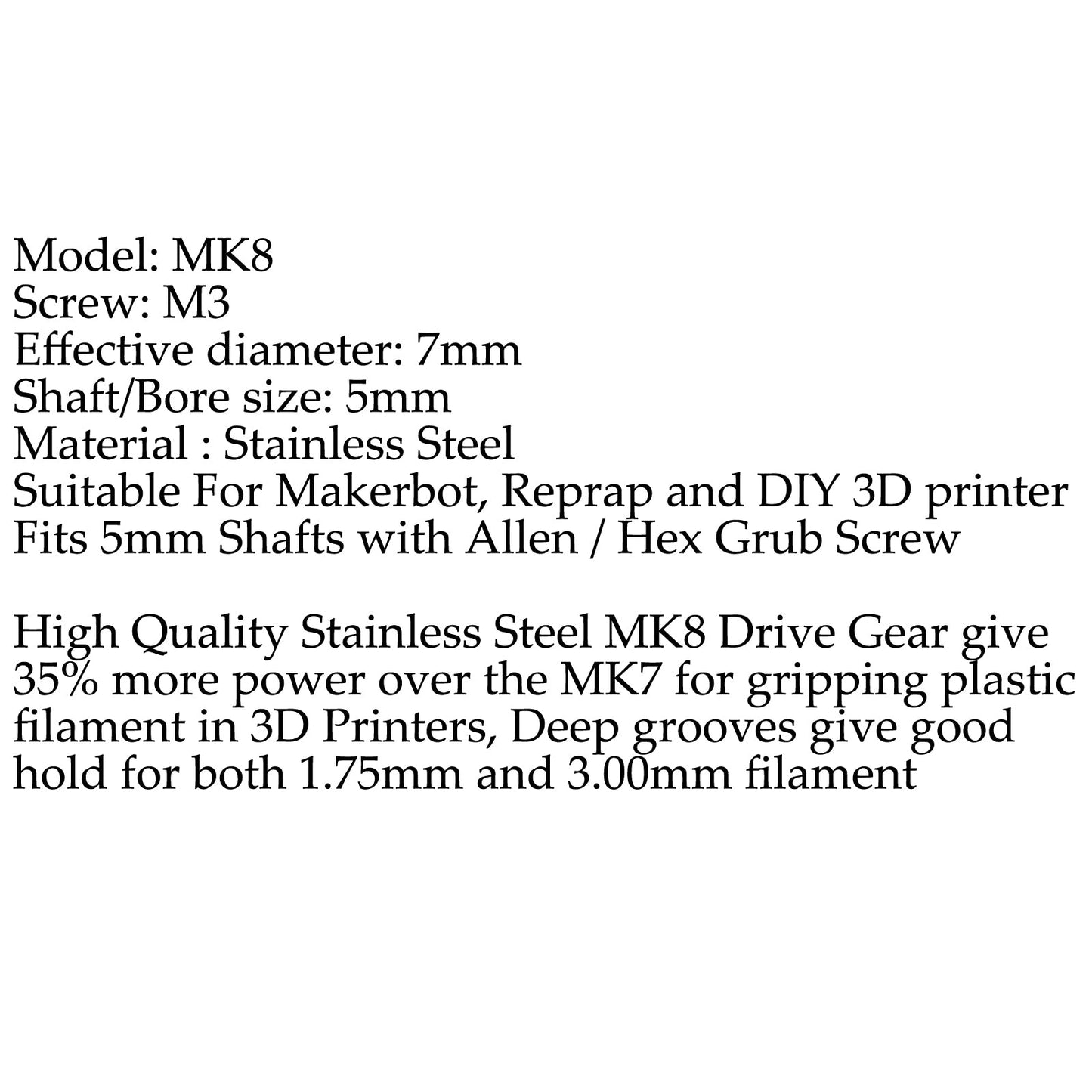 12x MK8 Puleggia del filamento dell&#39;ingranaggio di trasmissione in acciaio per stampante 3D estrusore da 1,75/3,0 mm