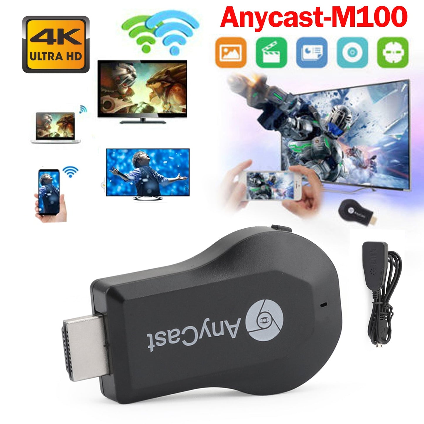 M100 True 4K TV Stick TV Streamer Ricevitore dongle wireless Anycast HDM WiFi