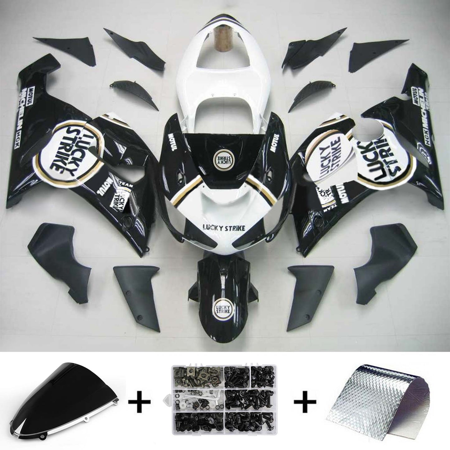 Amotopart Kawasaki 2005-2006 ZX6R 636 bianco nero Lucky Tearing Kit