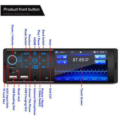 Autoradio Bluetooth con schermo tattile singolo Din 4 pollici FM + telecamera per retromarcia