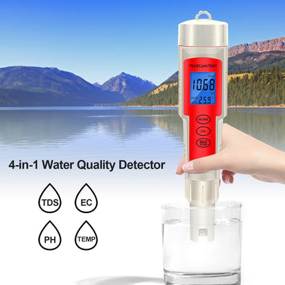 Tester di analisi della qualità dell&#39;acqua della penna del misuratore digitale 4in1 PH/TDS/EC/temperatura