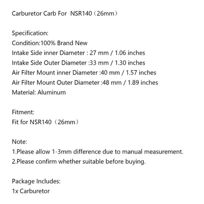 PE26 26mm Perfromance Carburatore Carb Per NSR140 Moto Scooter ATV Generico