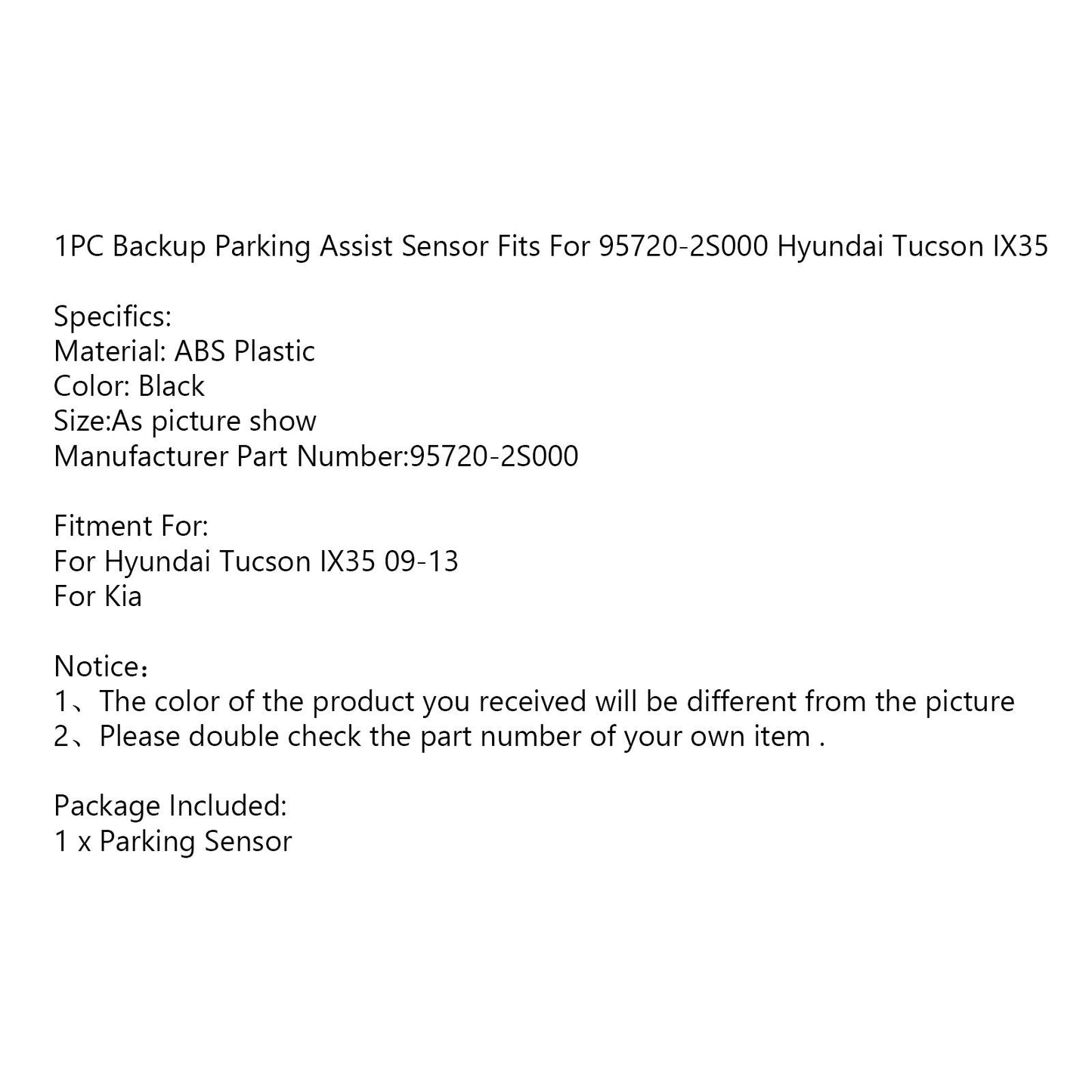 Sensore di assistenza al parcheggio di backup 1PC adatto per 95720-2S000 Hyundai Tucson IX35 generico