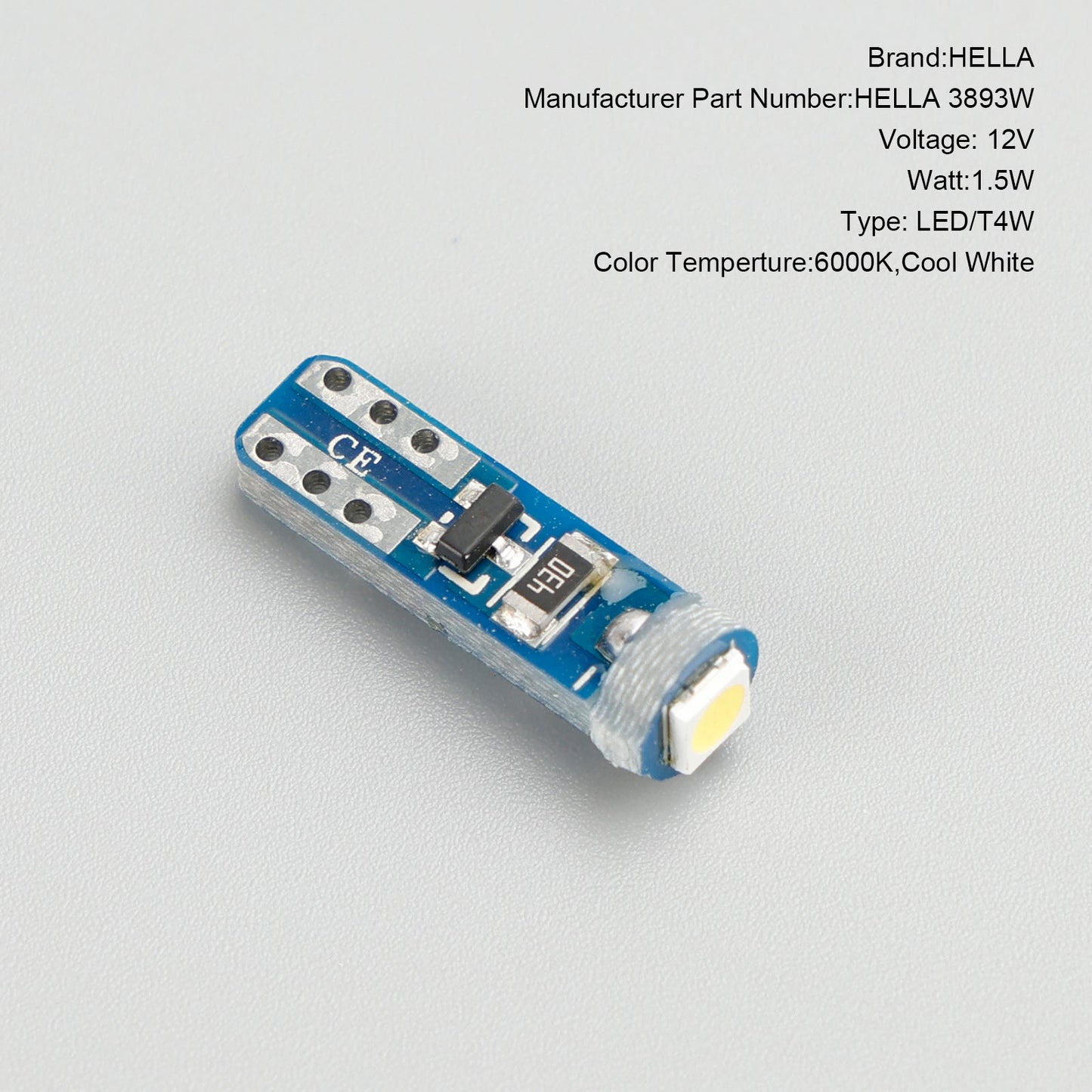 10X Per retrofit LED HELLA 2721W Cuneo T5 12V 1W W2X4.6D 6000K