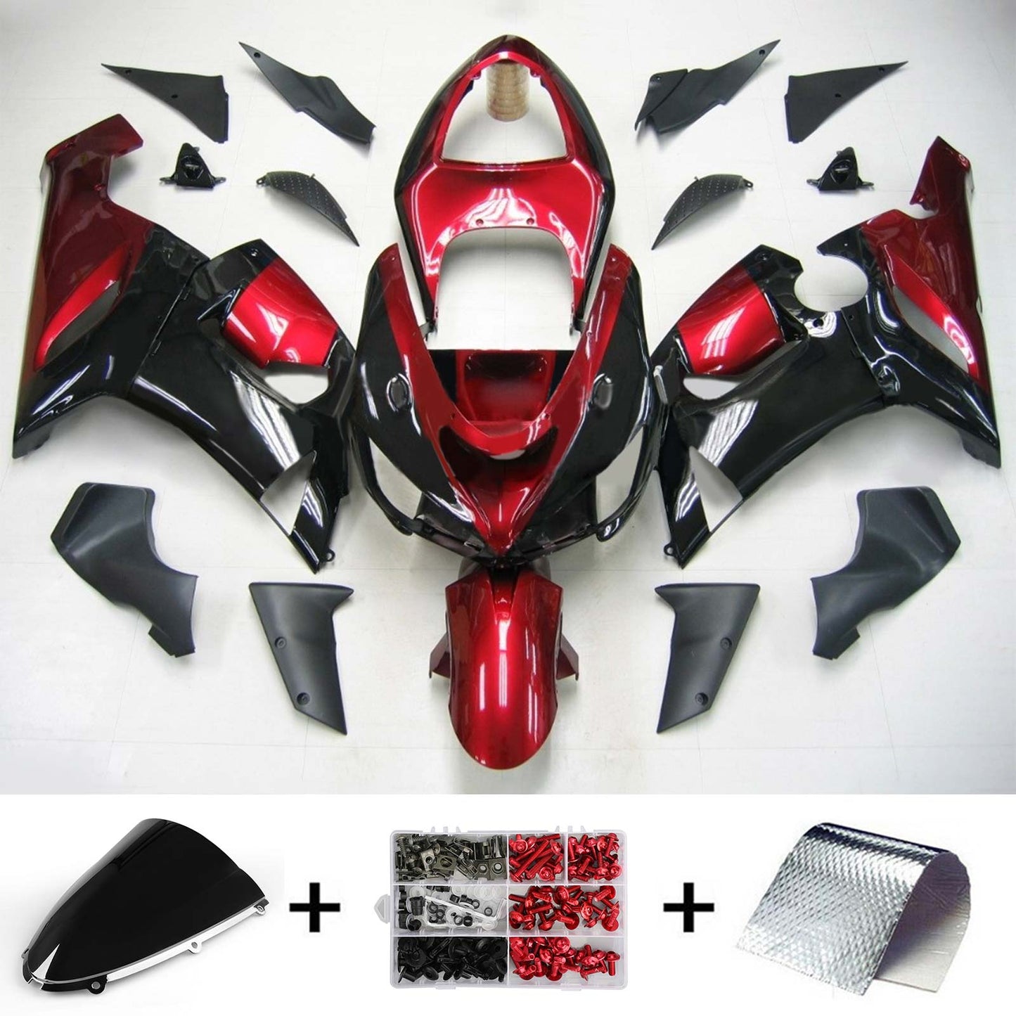 Amotopart Kawasaki 2005-2006 ZX6R 636 Kit di rivestimento rosso nero