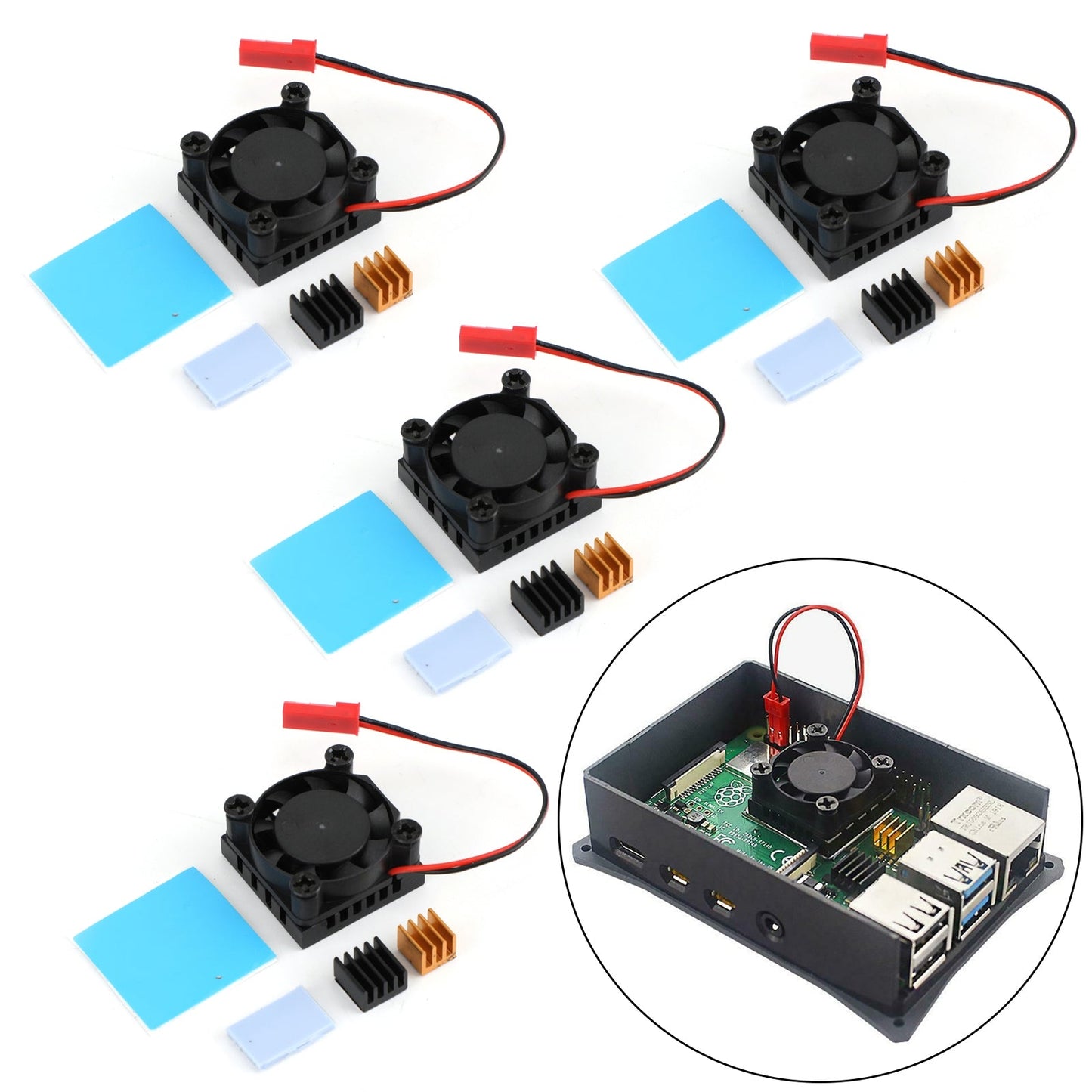 Doppia doppia ventola di raffreddamento Modulo ventola quadrata con dissipatore di calore per Raspberry Pi 4B 3B+