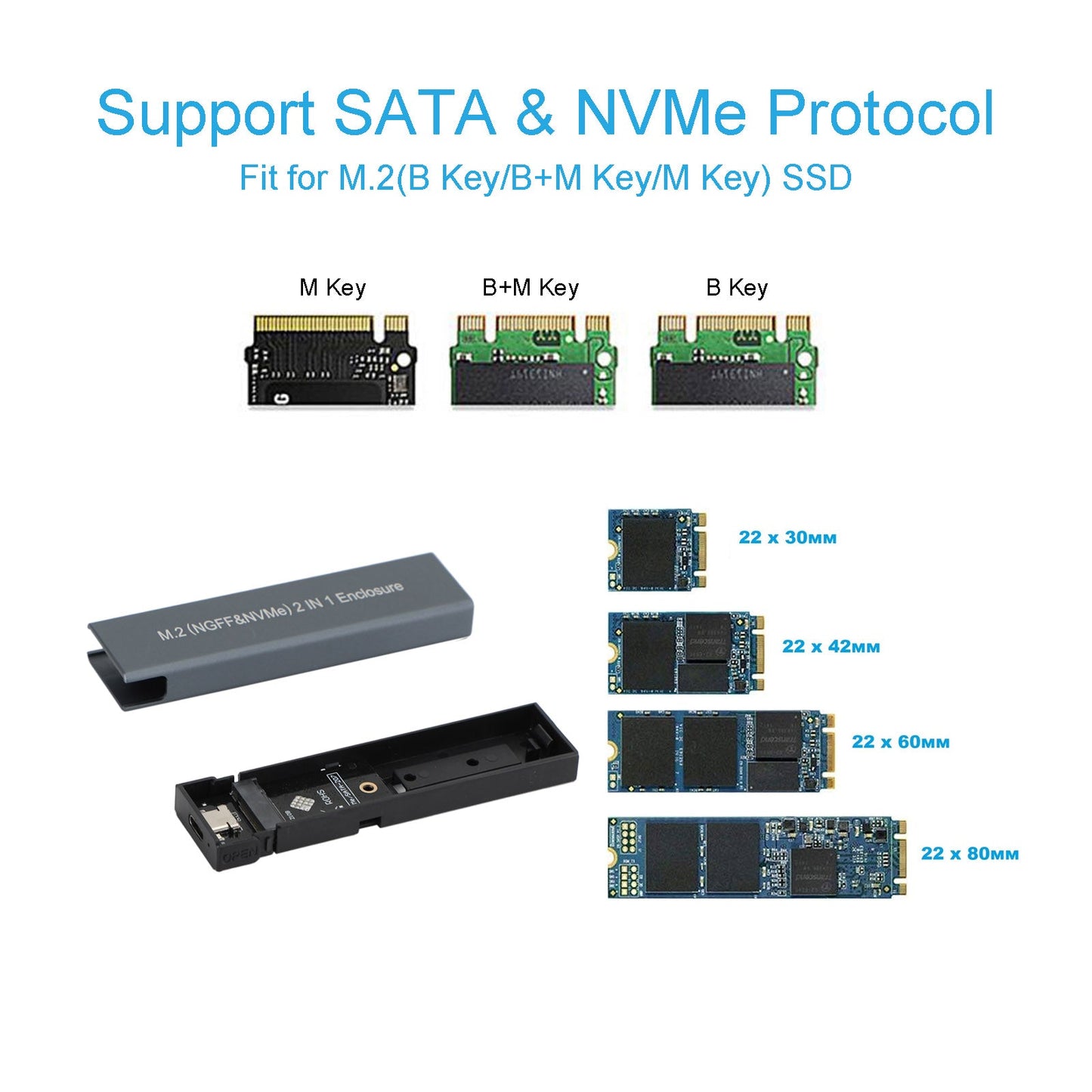 Custodia M.2 NVME SSD a USB 3.1 Custodia per disco rigido Dual Protocol M2 NVMe Box