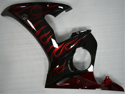 Amotopart 2003-2004 Yamaha YZF R6 Cladding Black & Red Flame Kit