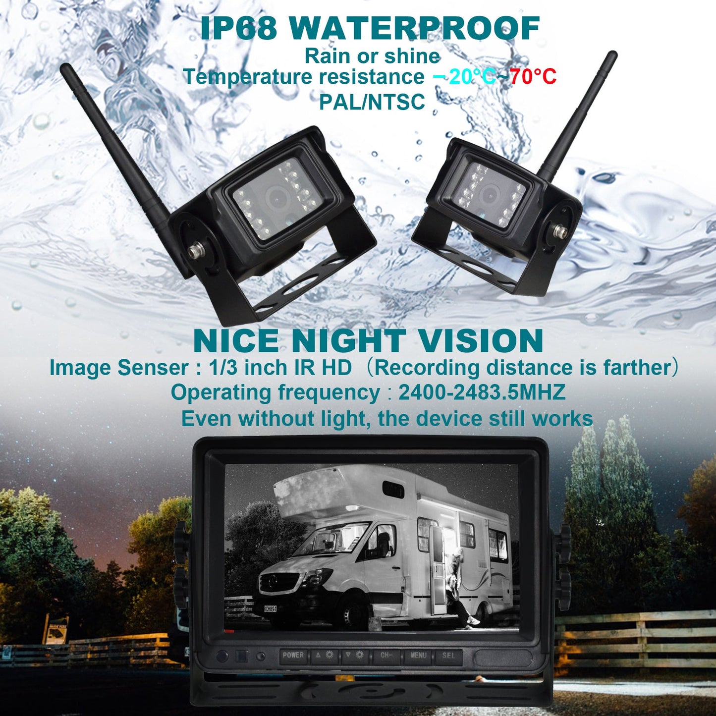 7" Display AHD 1080P Wireless 2CH Kit telecamera di retromarcia per retromarcia per camion rimorchio