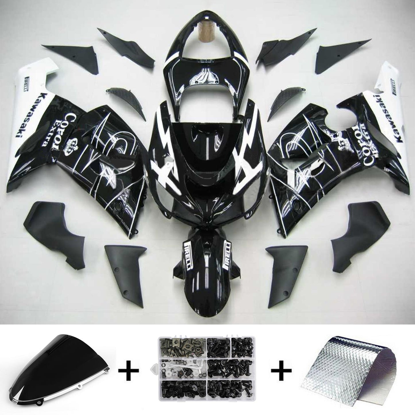 Amotopart Kawasaki 2005-2006 ZX6R 636 Kit di spostamento della miscela bianca nera