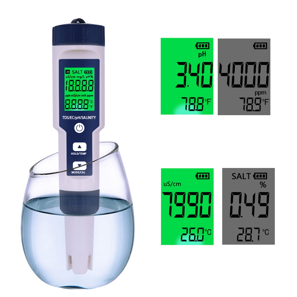 Strumento di test del misuratore di qualità dell'acqua digitale 5in1 PH/TDS/EC/Salinità/Temperatura