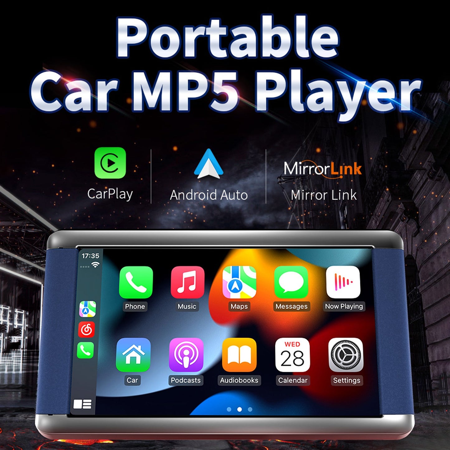 Lettore MP5 per auto portatile da 7" Monitor Bluetooth Carplay wireless + fotocamera a 4 LED