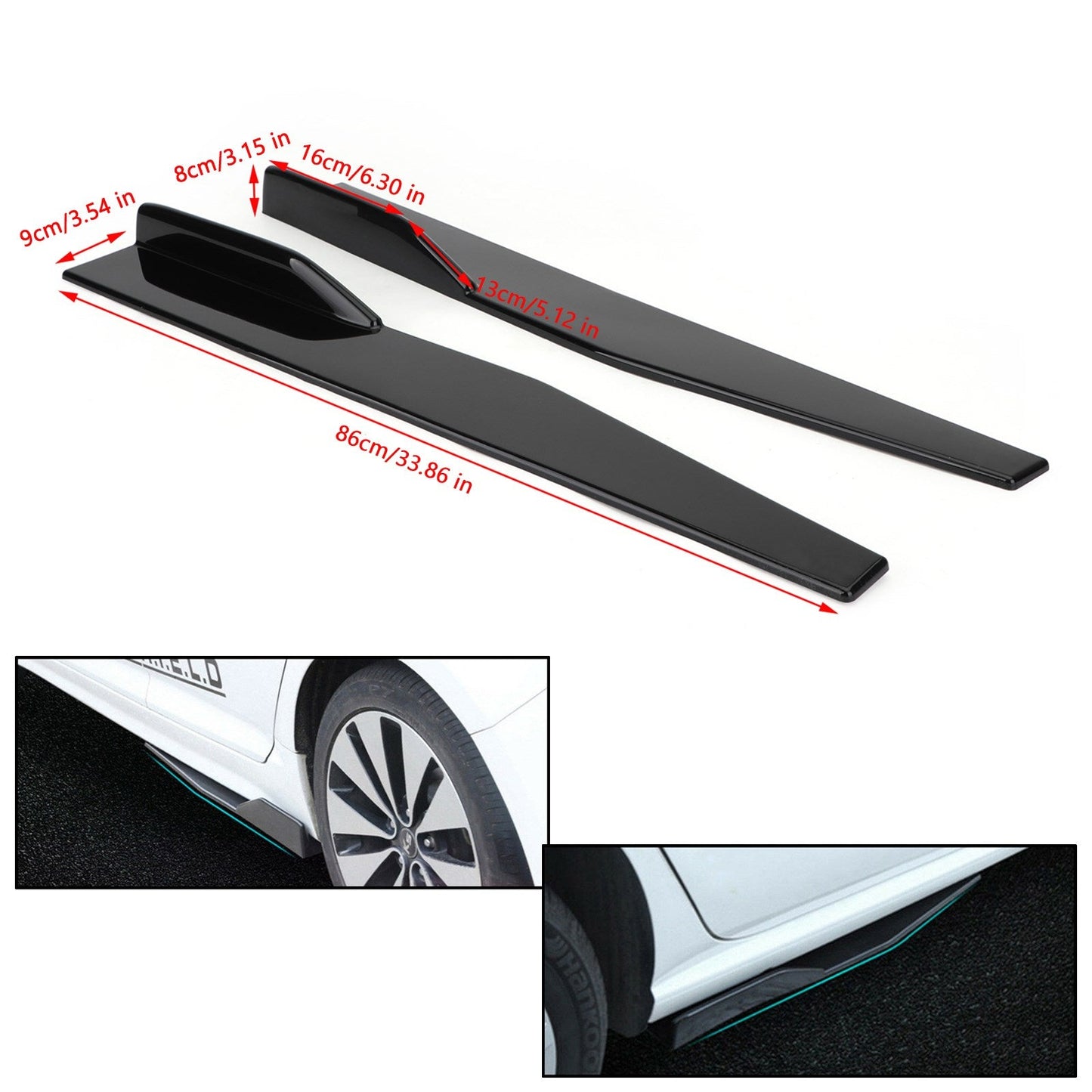 Coppia 86cm Car Gloss Black Side Minigonne Rocker Splitter Diffusore Winglet Wings Generico