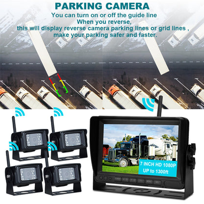 Kit telecamera di backup per retrovisione AHD 1080P wireless con display da 7 pollici per rimorchio per camion