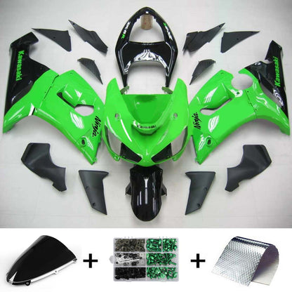 Amotopart Kawasaki 2005-2006 ZX6R 636 Kit di paura nera verde