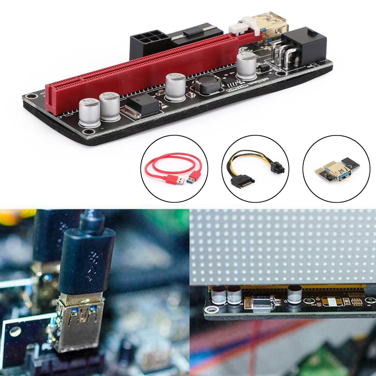 009S Plus PCI-E Riser Card Adattatore PCI Express da 1X a 16X Cavo dati USB 3.0