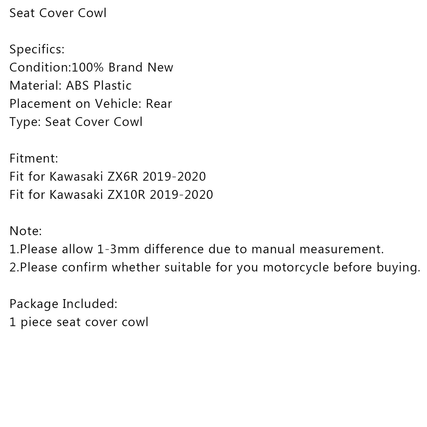 Kawasaki ZX6R ZX10R 2019-2024 Coprisedile posteriore per moto