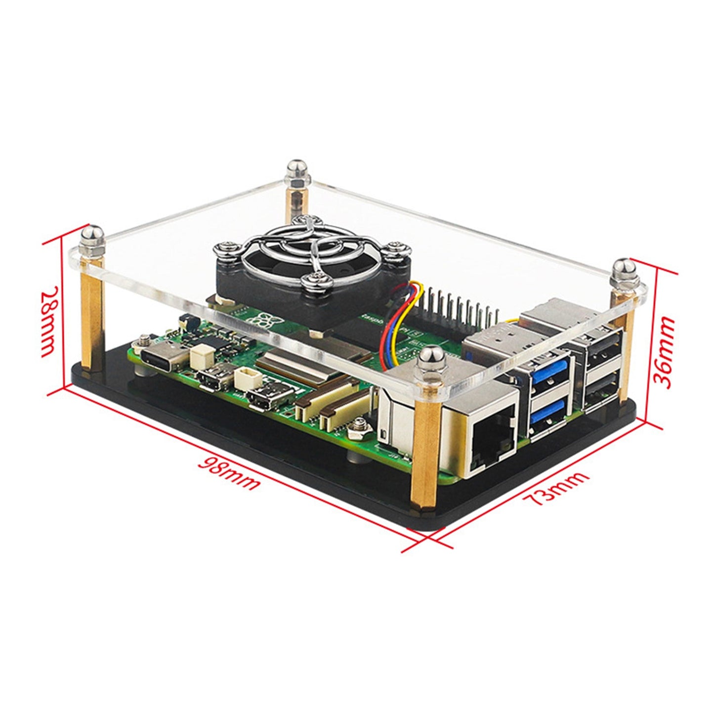 Ventola di raffreddamento con custodia protettiva trasparente multistrato in acrilico Raspberry Pi 5