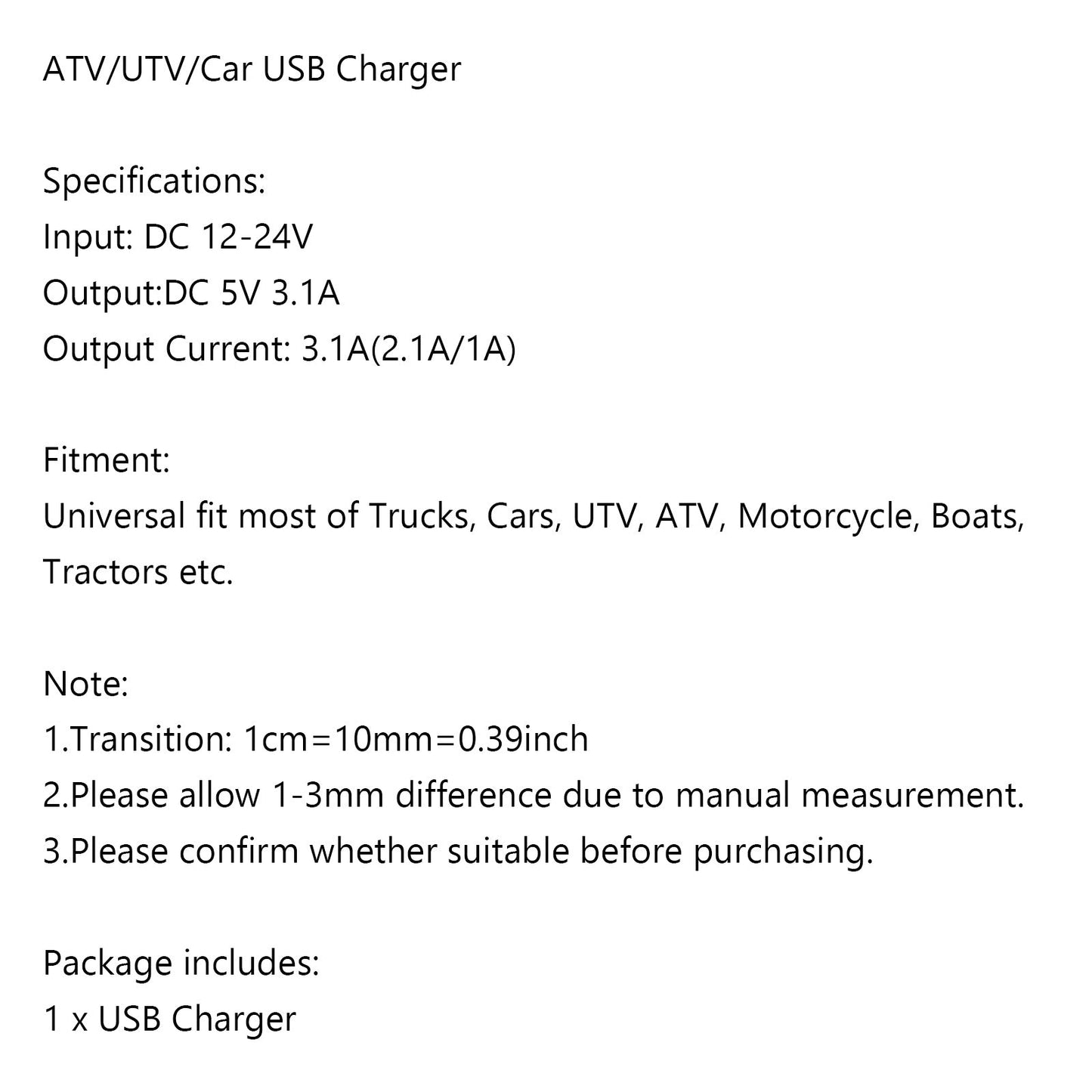 Caricabatterie con doppia presa USB per UTV Can Am Polaris RZR Ranger 900 1000 XP 750 Generico