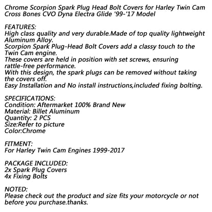 NUOVI coperchi dei bulloni della testa della candela Chrome Scorpion adatti per Twin Cam 1999-2017 Generico