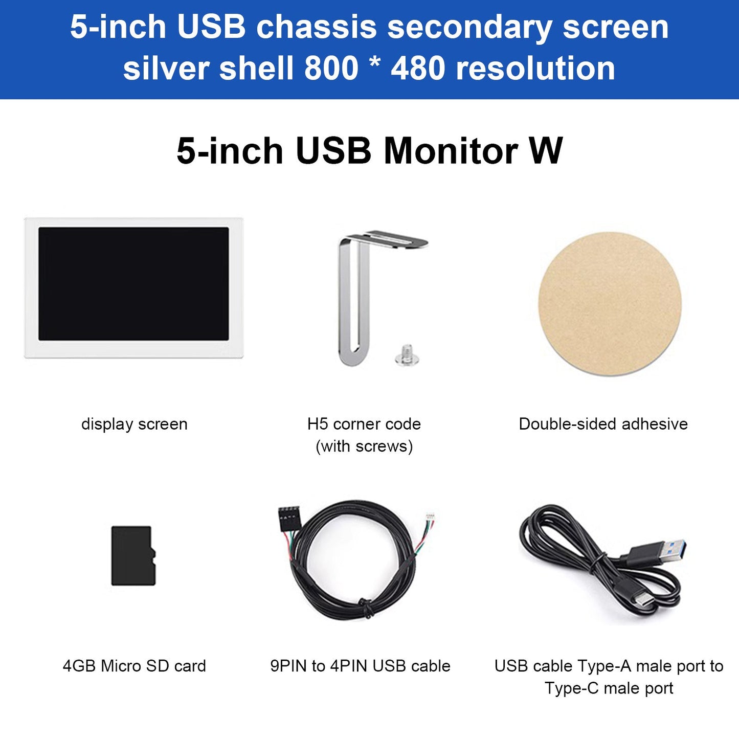 Schermo secondario per custodia per computer USB da 5/7 pollici Schermo IPS montato su tavolo per atmosfera