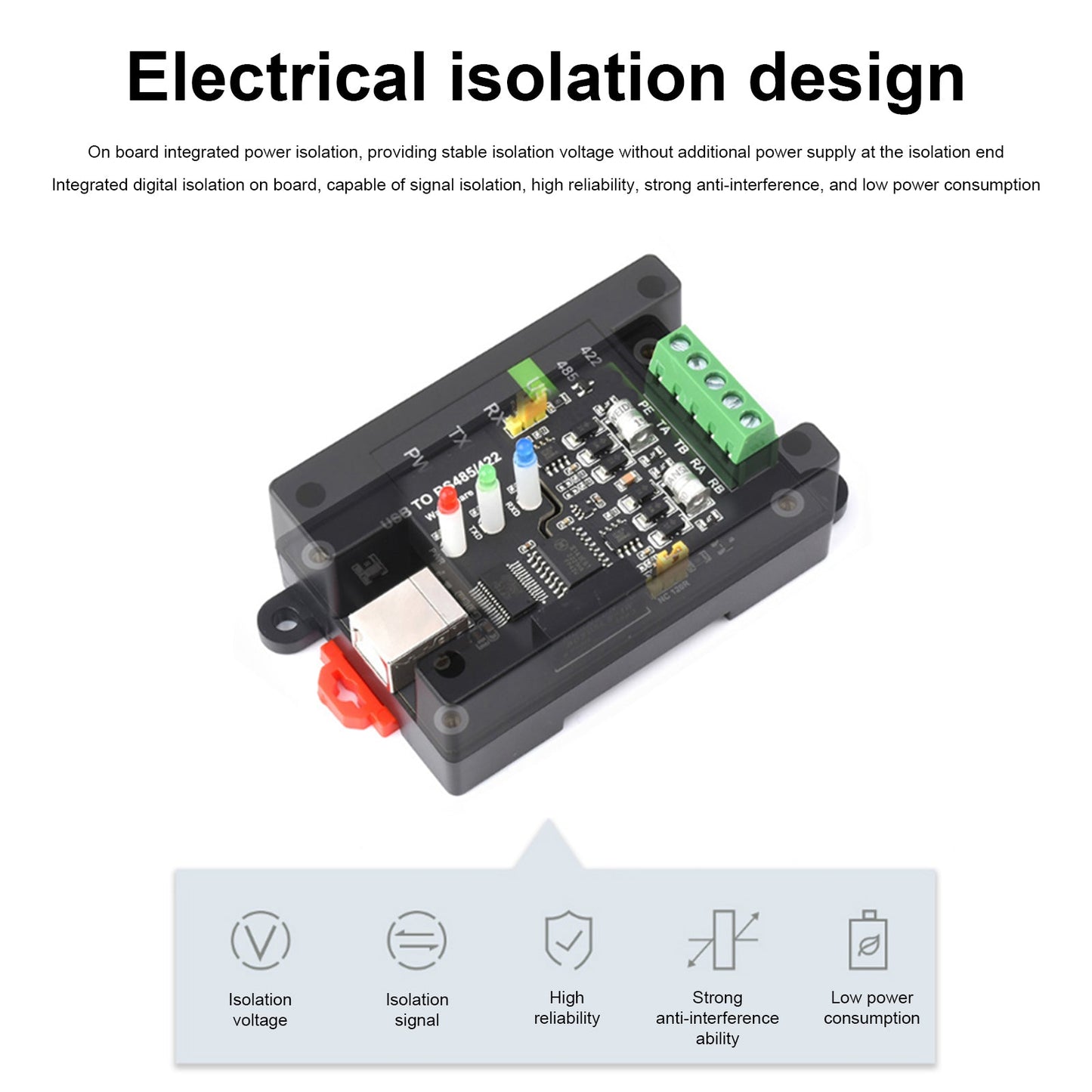 Convertitore isolato di livello industriale Circuiti multiprotezione da USB a RS485/RS422