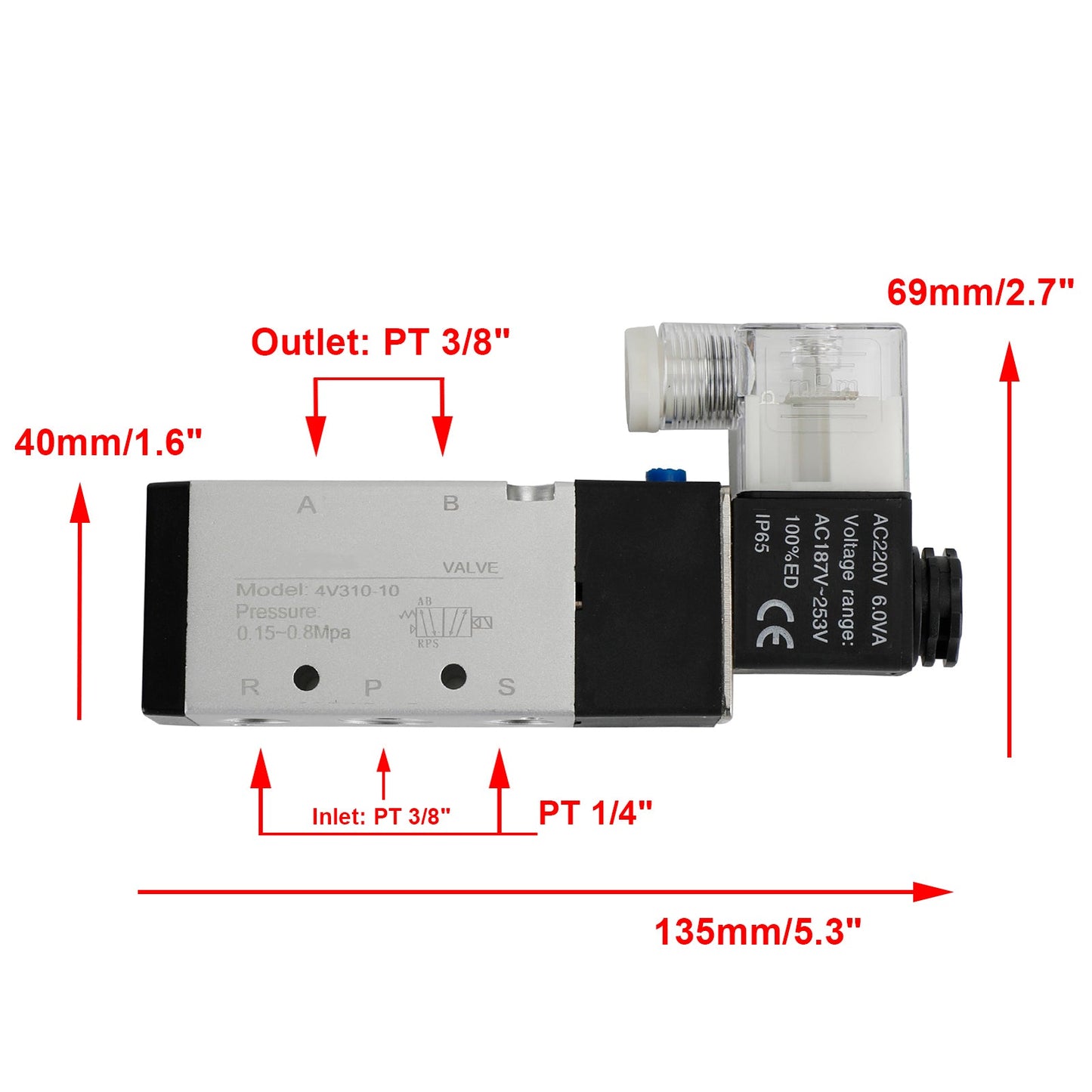 Elettrovalvola elettrica pneumatica a solenoide 4V310-10 2 posizioni 5 vie PT 3/8"