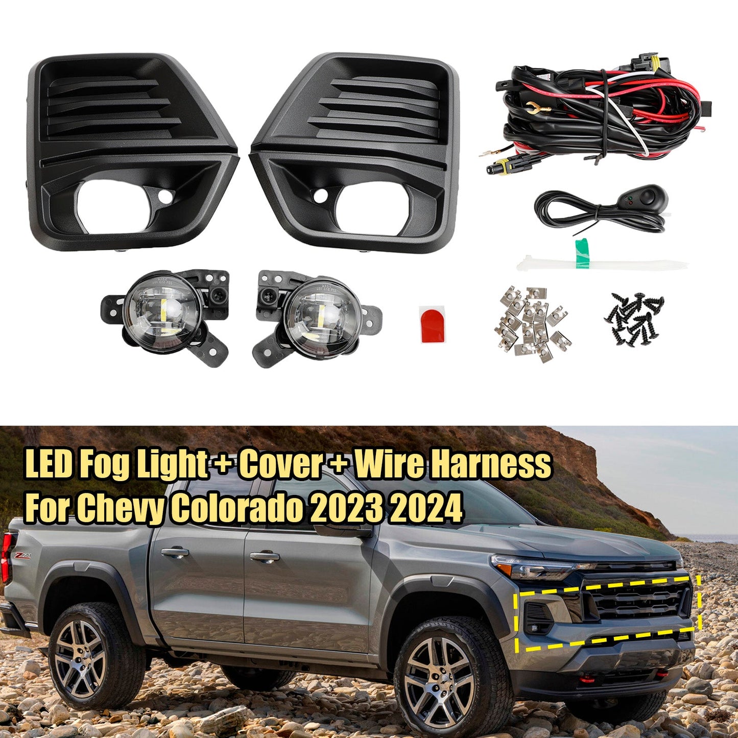 Chevrolet Colorado 2023 2024 Fendinebbia LED paraurti anteriore + copertura + cablaggio