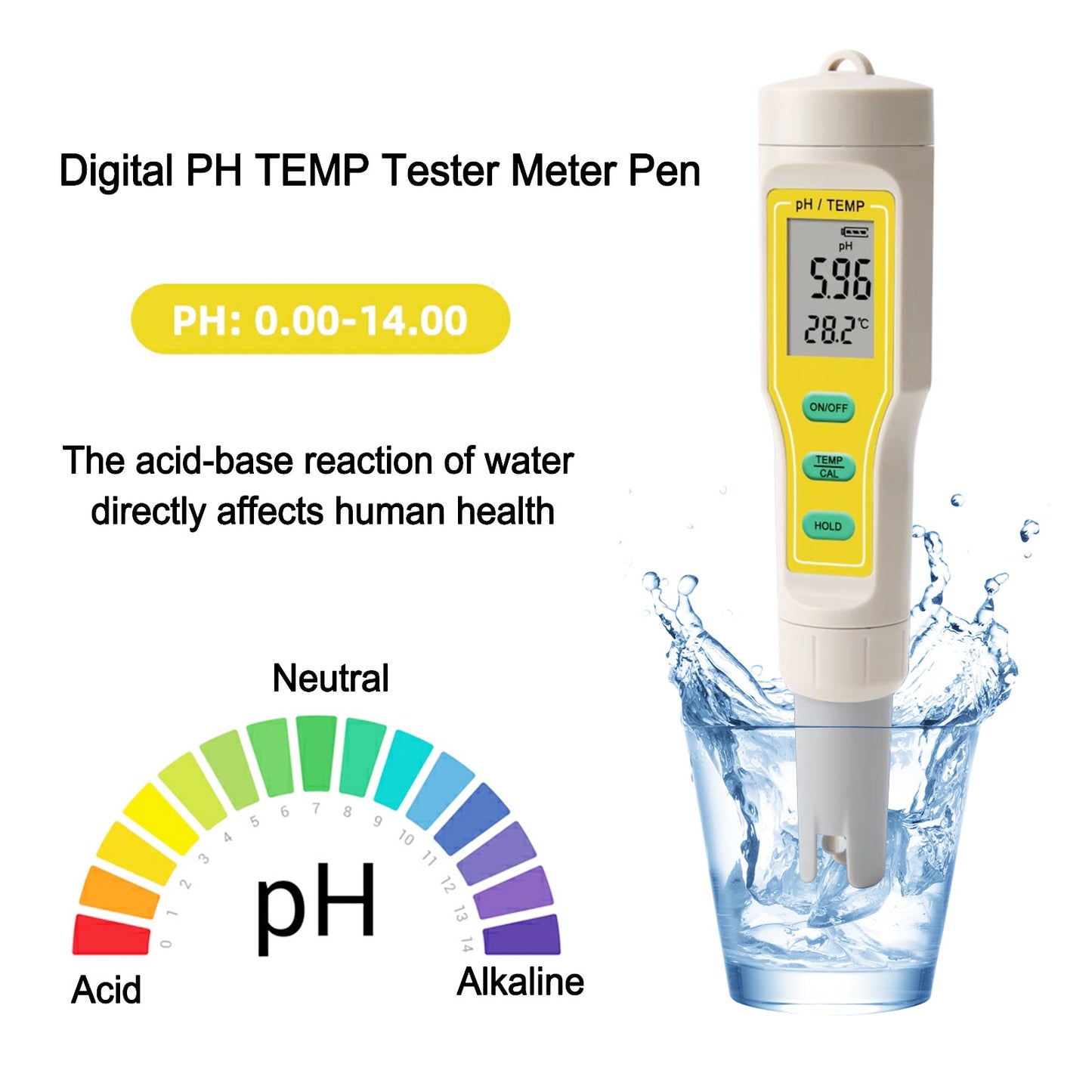 Digital PH TEMP Tester Meter Pen per acquario piscina vino acqua laboratorio cibo