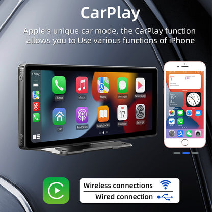 Lettore MP5 per auto FM con radio stereo Bluetooth wireless Carplay da 10,26 pollici + fotocamera a 4 LED