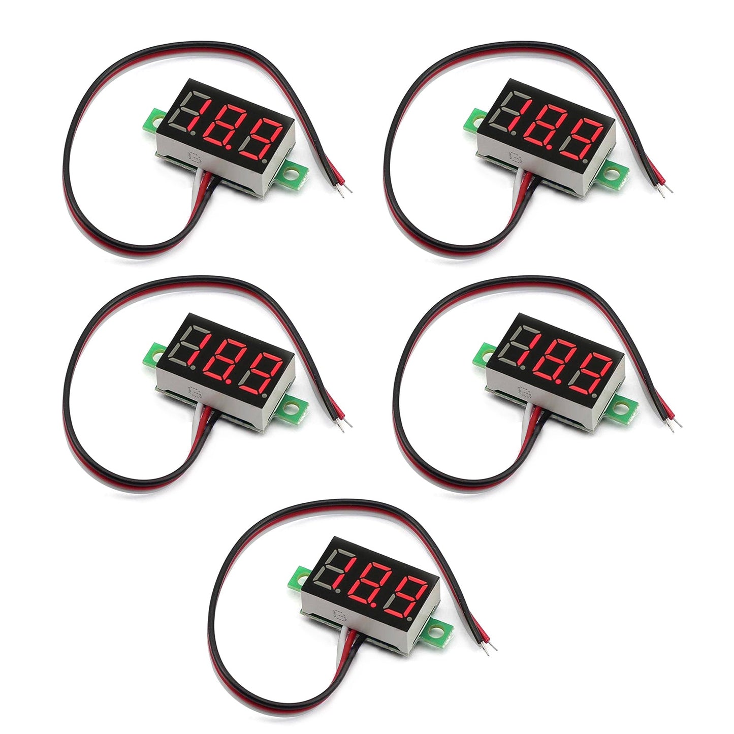 5x Mini DC 0-30V LED rosso Pannello voltmetro a 3 display digitale calibrabile