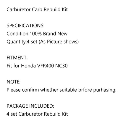 Kit di riparazione carburatore 4X Rebuild Parti adatte per Honda VFR400 VFR400R NC30 Generico