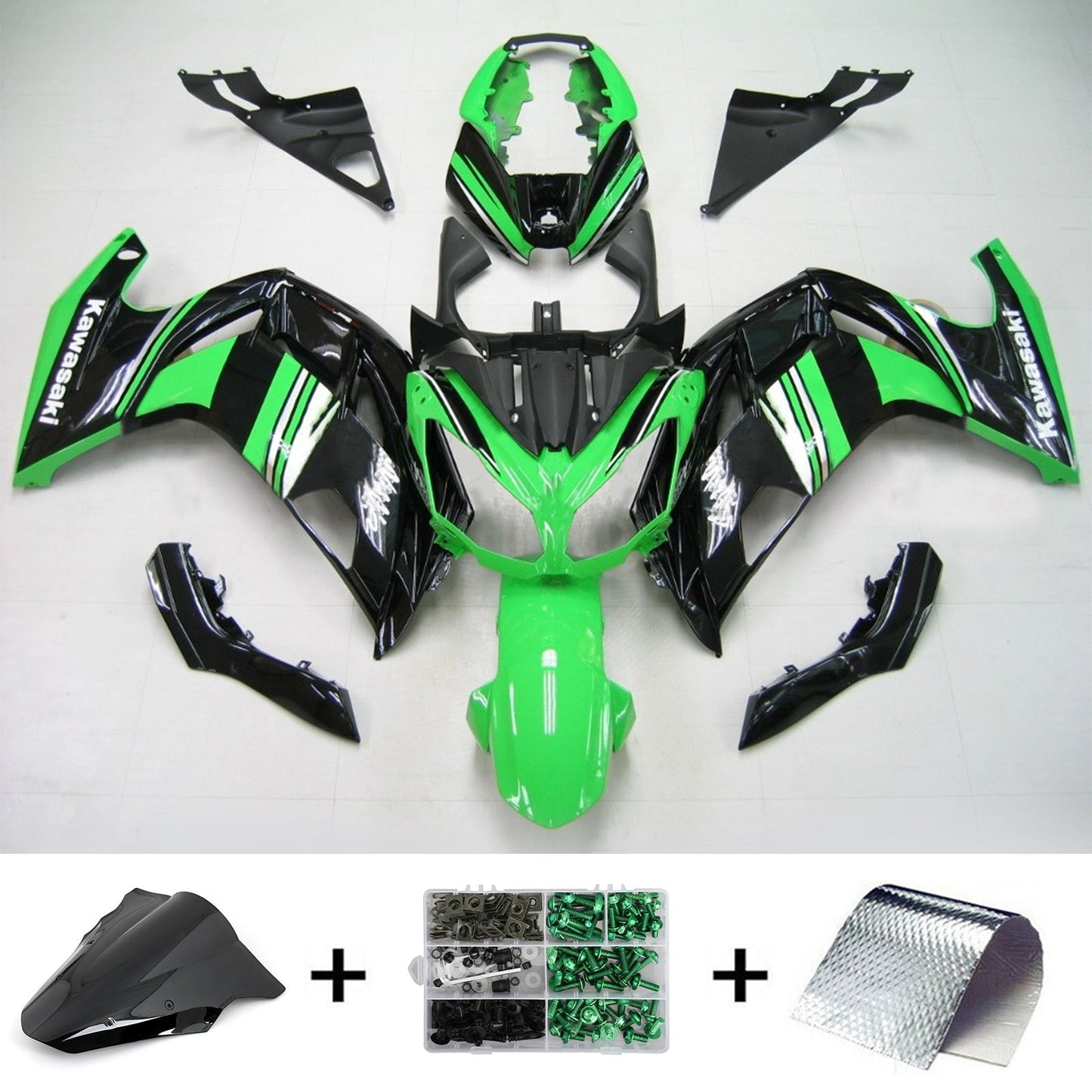 Amotopart 2012-2016 Kawasaki Ninja 650 Green Black Fearing Kit