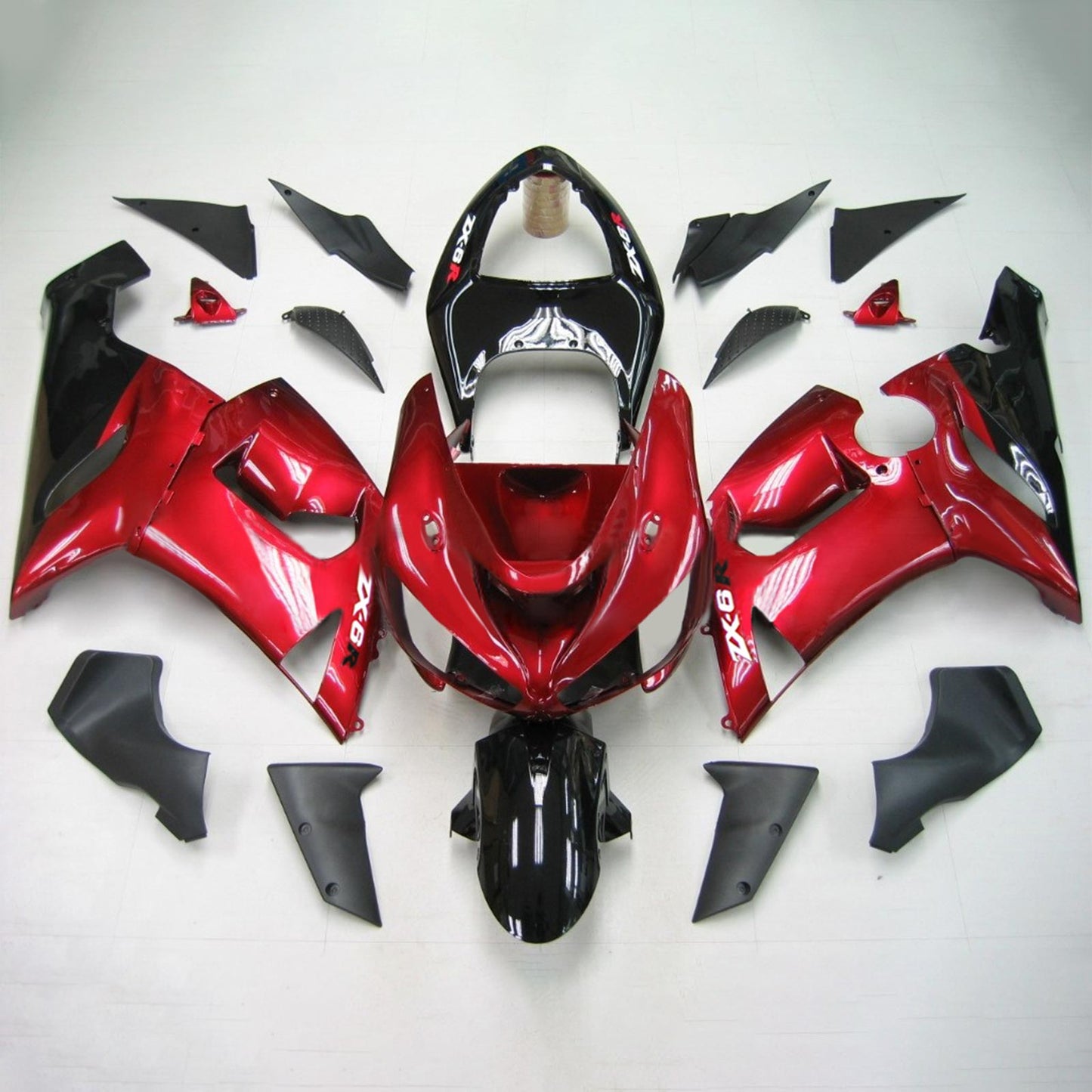 Amotopart Kawasaki 2005-2006 ZX6R 636 Red Black Fearing Kit