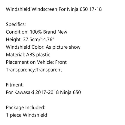 Parabrezza parabrezza in plastica ABS moto per KAWASAKI EX650 Ninja650 17-18 B generico