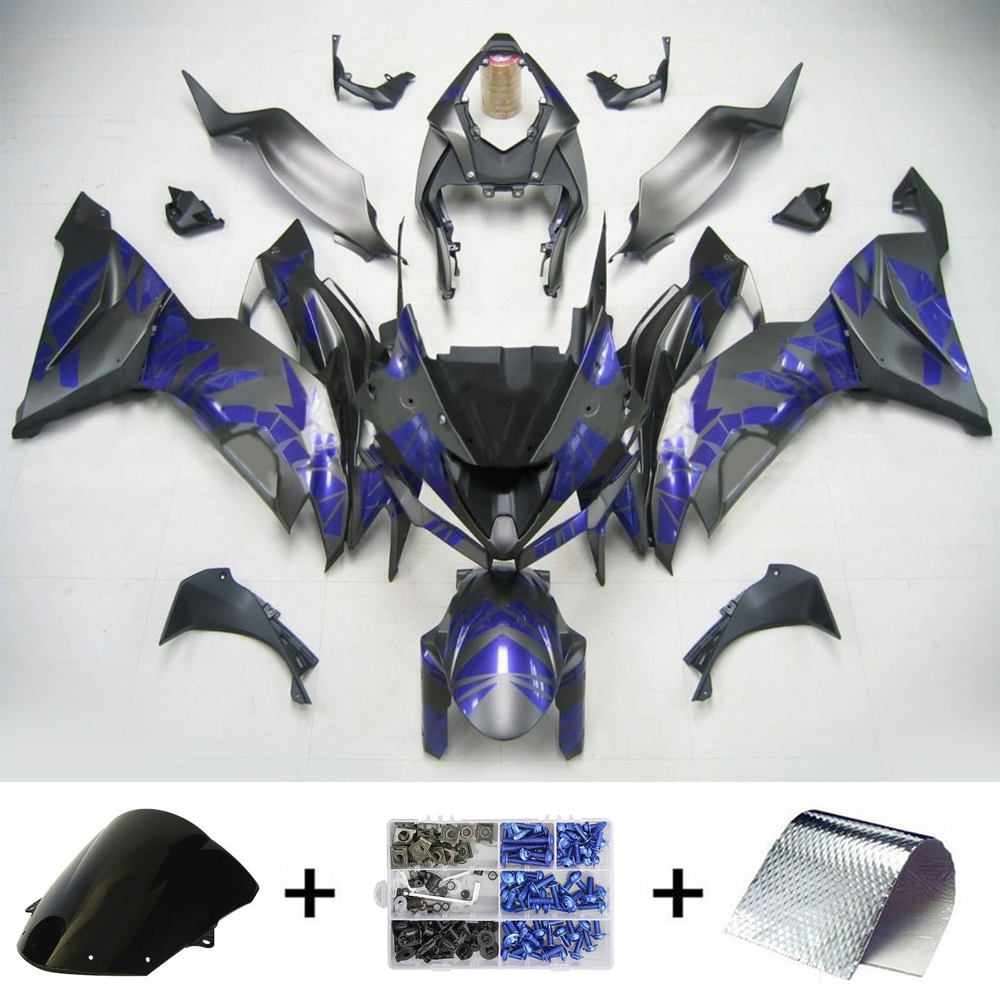 Amotopart Kawasaki ZX6R 2019-2020 Matt Black & Blue Decal Sewing Kit