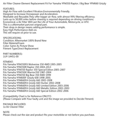 Detergente filtro aria per Yamaha Warrior 350, Wolverine 350 4x4 Raptor 350 87-08 Generico