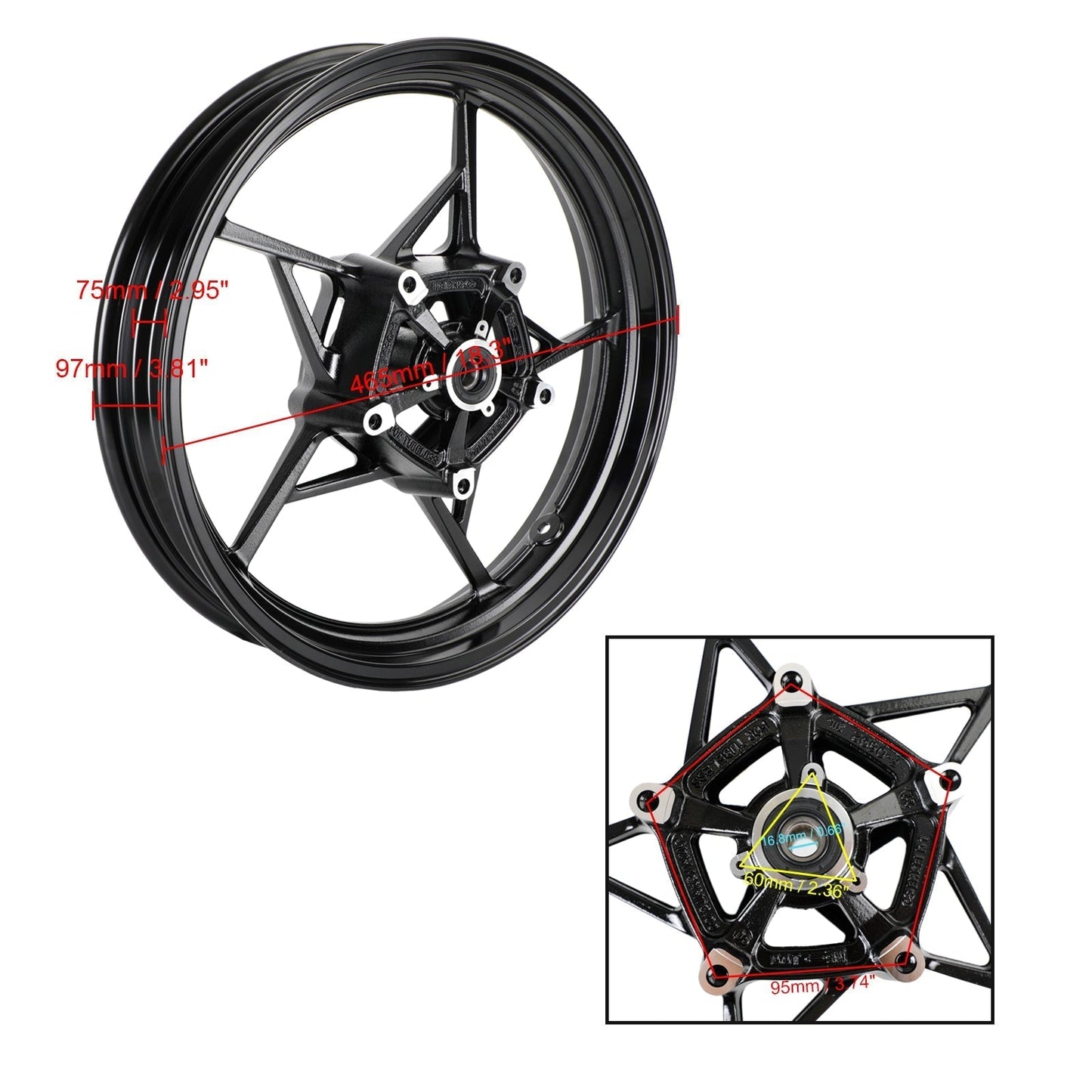 Cerchio Ruota Anteriore Nero Lucido Per Kawasaki Z400 EX400 Ninja 400 ABS 2018-2023 Generico