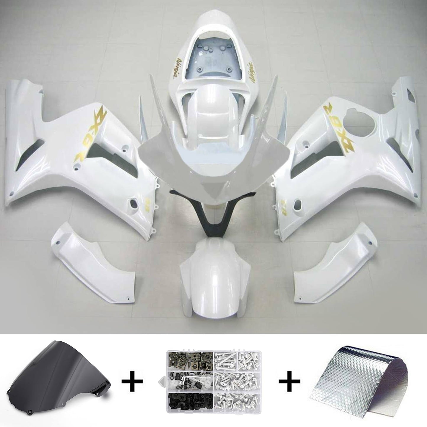 Amotopart 2003-2004 Kawasaki ZX6R 636 Kit di rivestimento Wei? Es con logo d'oro