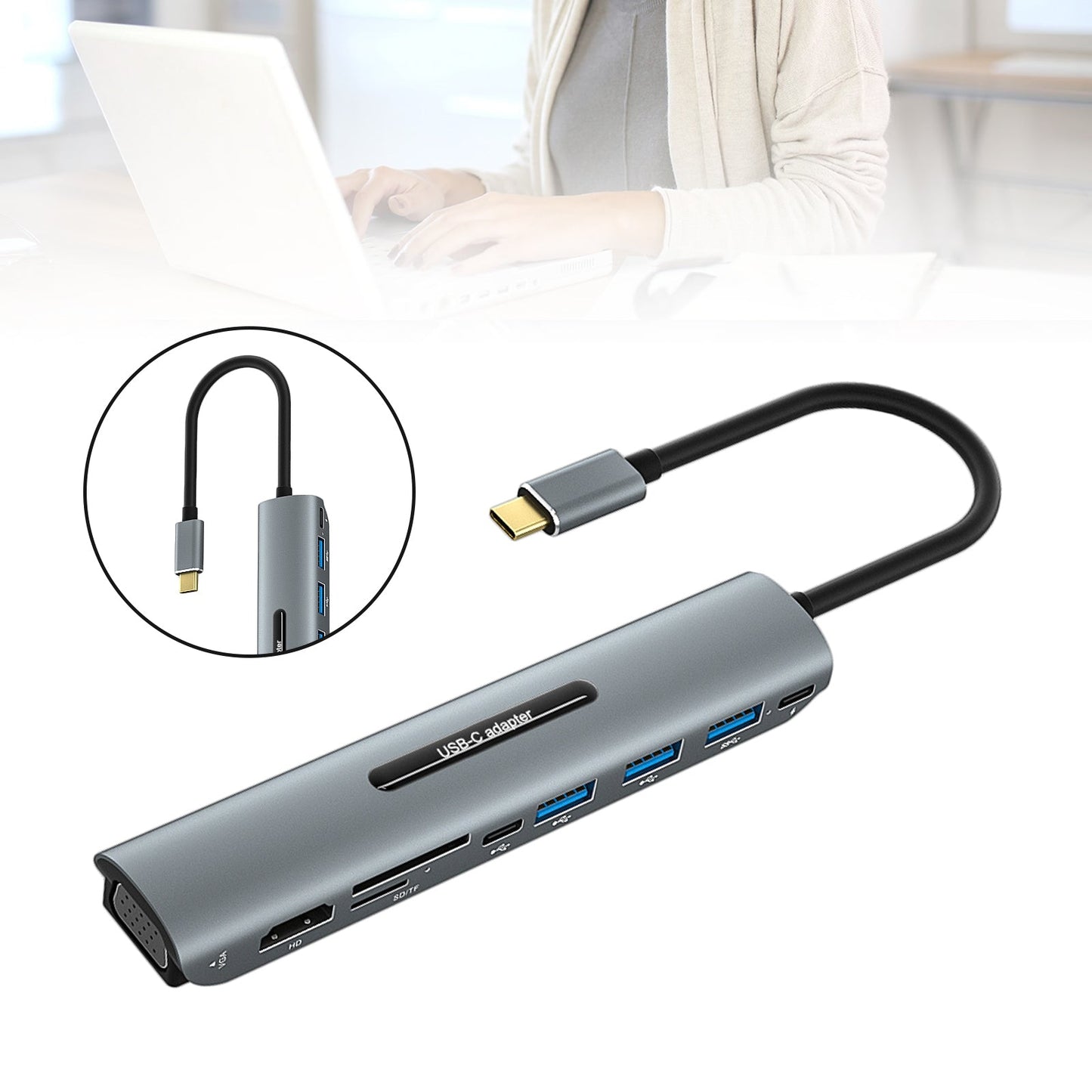 Docking station USB-C 9 in 1 4K HD VGA PD100W per laptop MacBook di tipo C