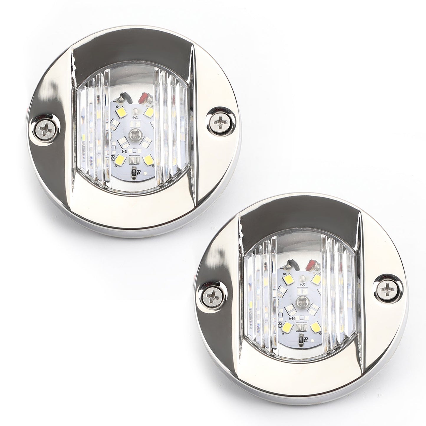 2PCS LED Marine Boat Yacht Specchio di poppa Cromo Ancora Luce di poppa Rotonda 2835-SMD 12V