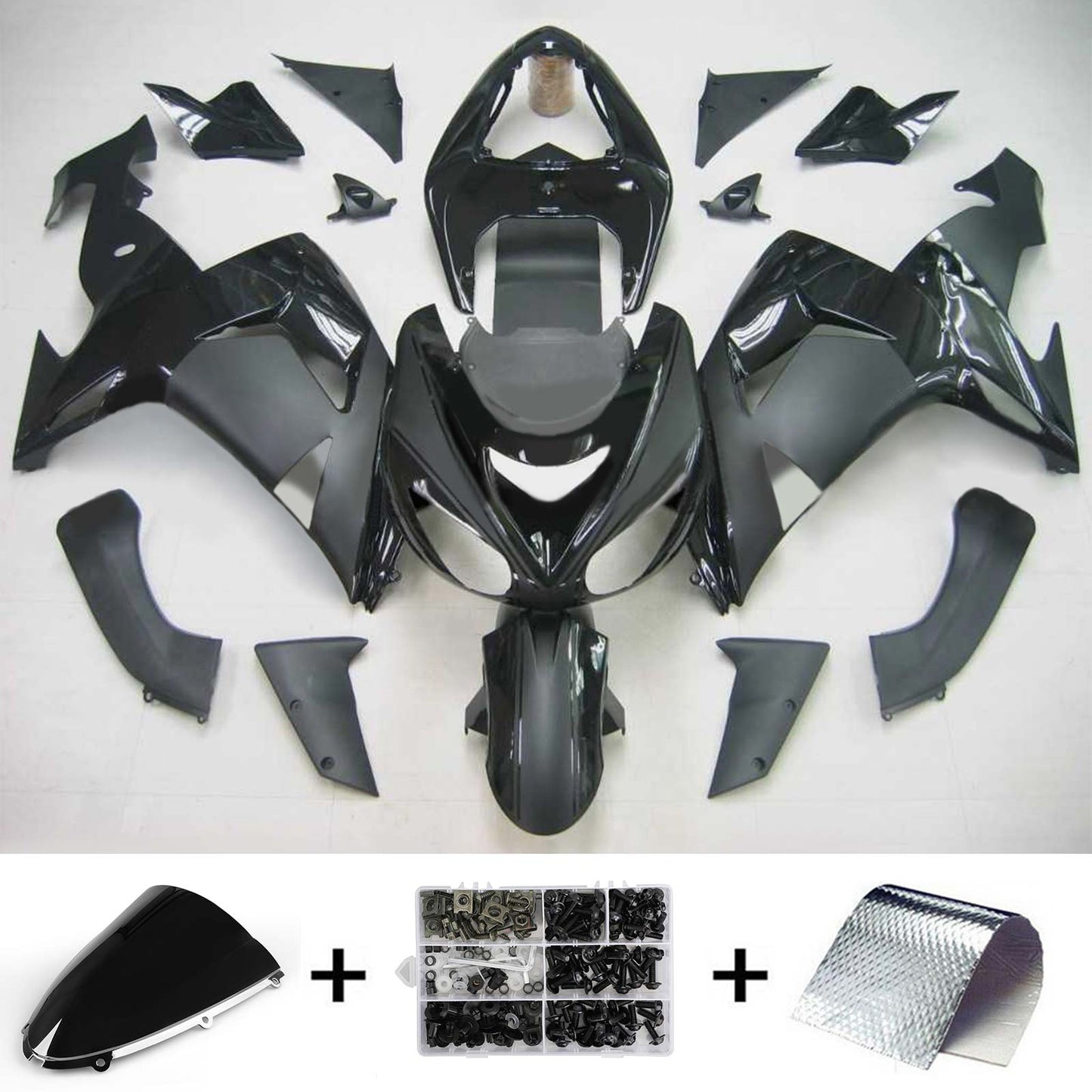 Amotopart Kawasaki ZX10R 2006-2007 Gloss & Matt Black Fearing Kit