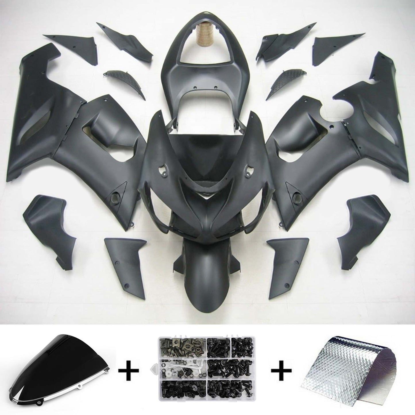 Amotopart Kawasaki 2005-2006 ZX6R 636 Kit di paura nero opaco